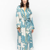 Greenwich Floral Print Robe Cerulean Blue