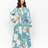 Greenwich Floral Print Robe Cerulean Blue