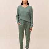 Supersoft Waffle V-Neck Jogger Set Deep Moss