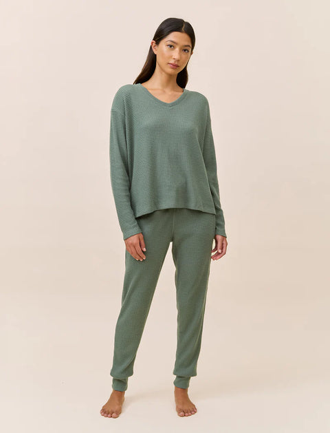 Supersoft Waffle V-Neck Jogger Set Deep Moss