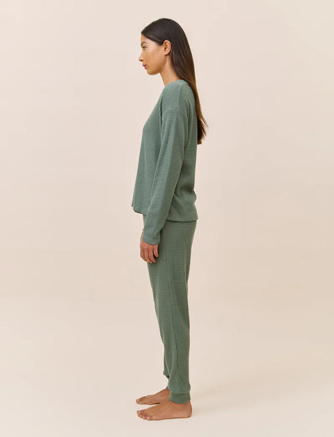 Supersoft Waffle V-Neck Jogger Set Deep Moss