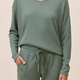 Supersoft Waffle V-Neck Jogger Set Deep Moss