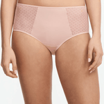 Front view of Chantelle Norah Chic High Waist Full Brief Dusky Pink on model featuring chic tulle sides and high-waisted fit.
