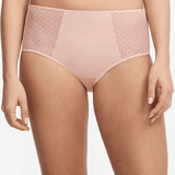 Front view of Chantelle Norah Chic High Waist Full Brief Dusky Pink on model featuring chic tulle sides and high-waisted fit.