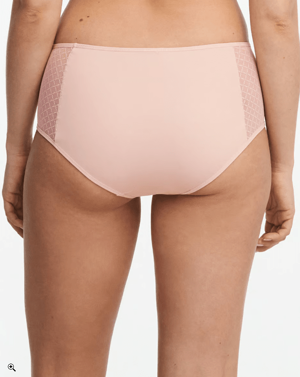 Back view of Chantelle Norah Chic High Waist Full Brief Dusky Pink on model showing soft eco-friendly fabric and seamless coverage.