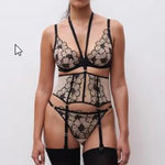 Chantelle Pulp Lush Waist Cincher Black/Soft Pink, floral lace suspender belt, pale blush lining, velvet trim, luxury lingerie at The Foundation.