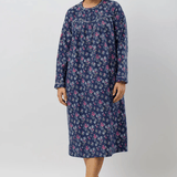Crab Apple Flannelette Mid Length Nightie Mid Navy