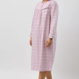 Houndstooth Flannelette Mid Length Nightie Pink