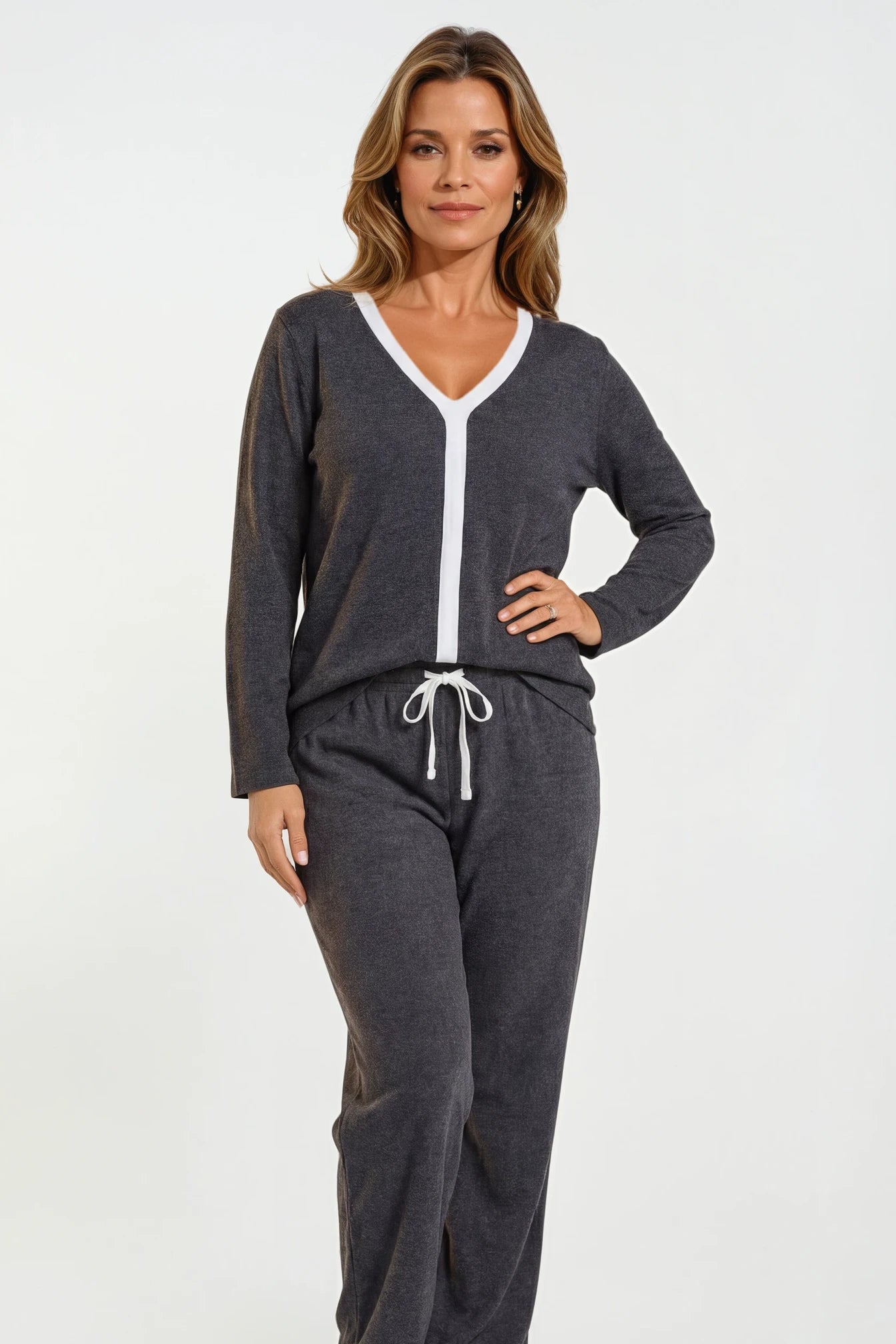 Dallas Peachy Jersey Lounge Set Charcoal