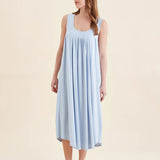 Kate Modal Soft Pleat Front Maxi Nightie Winter Blue