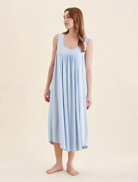 Kate Modal Soft Pleat Front Maxi Nightie Winter Blue
