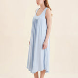 Kate Modal Soft Pleat Front Maxi Nightie Winter Blue