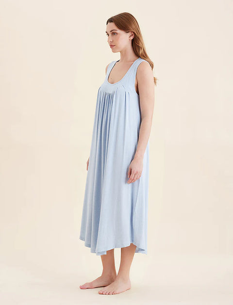 Kate Modal Soft Pleat Front Maxi Nightie Winter Blue
