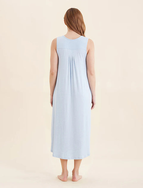 Kate Modal Soft Pleat Front Maxi Nightie Winter Blue