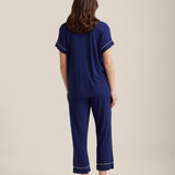 Back view of Papinelle Kate Modal Crop PJ Set in navy, highlighting relaxed fit and cropped pant length.