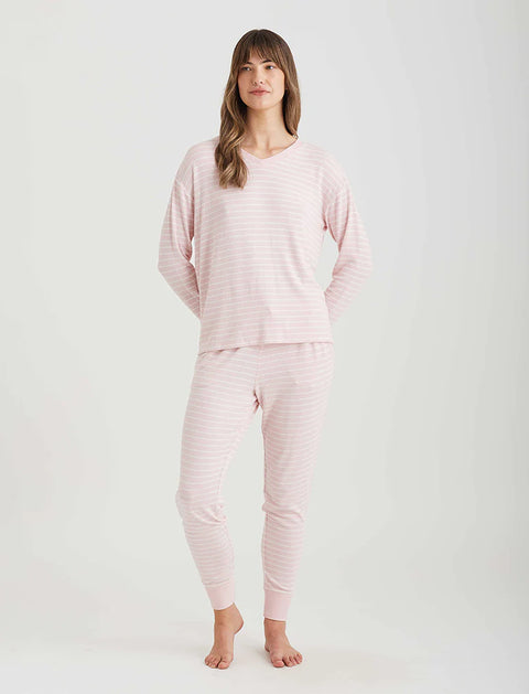 Feather Soft V-Neck LS Top and Jogger Papinelle Pink/Cream
