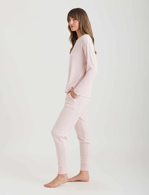 Feather Soft V-Neck Long Sleeve Top and Jogger Papinelle Pink/Cream