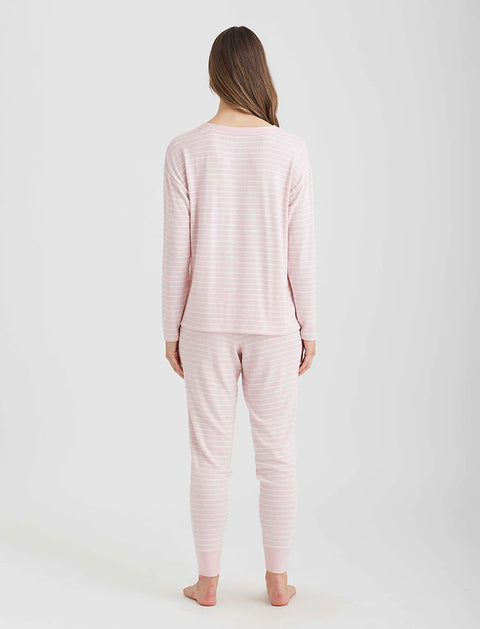 Feather Soft V-Neck LS Top and Jogger Papinelle Pink/Cream