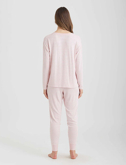 Feather Soft V-Neck Long Sleeve Top and Jogger Papinelle Pink/Cream