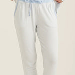 Close-up of the elastic waistband and drawcord on the Feather Soft jogger pants, showcasing brushed fabric texture.