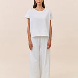 Jada Organic Cotton Knit Boxy Tee & Wide Leg Pant White/Navy Spot