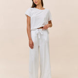 Jada Organic Cotton Knit Boxy Tee & Wide Leg Pant White/Navy Spot