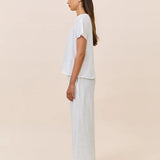 Jada Organic Cotton Knit Boxy Tee & Wide Leg Pant White/Navy Spot