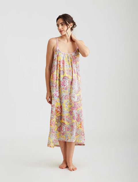 Ella Cotton Sateen Strappy Maxi Nightie Lemon Zest