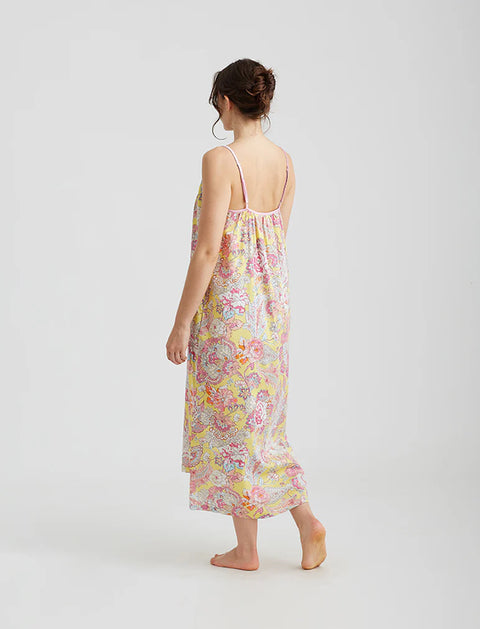 Ella Cotton Sateen Strappy Maxi Nightie Lemon Zest