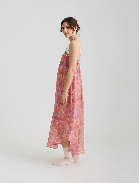 Ines Silk/Cotton Lace Front Maxi Nightie French Rose