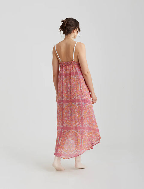 Ines Silk/Cotton Lace Front Maxi Nightie French Rose