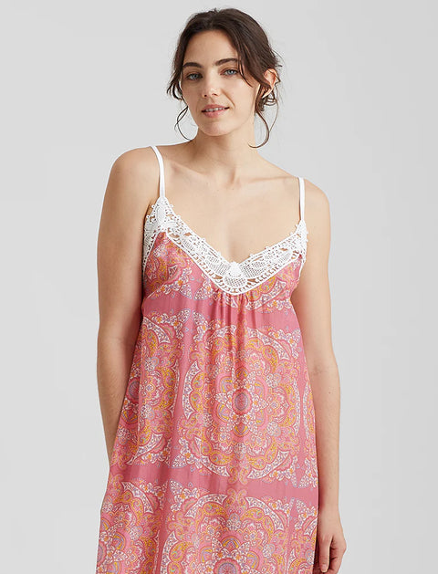 Ines Silk/Cotton Lace Front Maxi Nightie French Rose