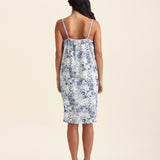 Back view of Papinelle Toile De Jouy Strappy Nightie in cotton print, highlighting soft drape and flexible strap design.