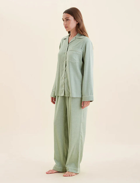 Super Soft Brushed Cotton PJ Set Winter Green