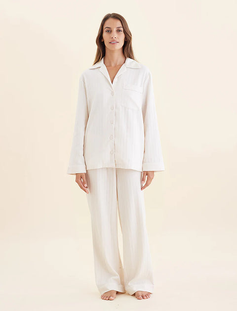 Super Soft Brushed Herringbone PJ Set Oatmeal