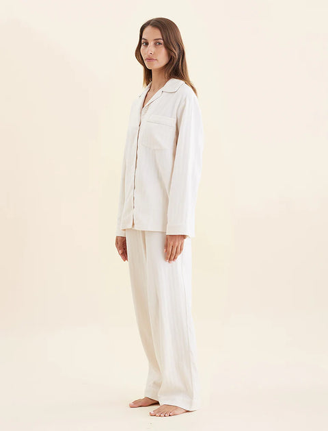 Super Soft Brushed Herringbone PJ Set Oatmeal