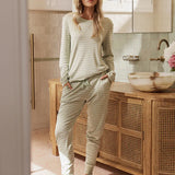 Pia Top & Jogger Set Fern Green/Ecru Stripe