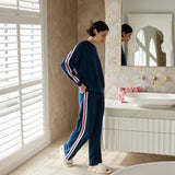 Cosy Kate Stripe LS Top and Wide Leg Pant Pageant Blue