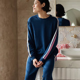 Cosy Kate Stripe LS Top and Wide Leg Pant Pageant Blue