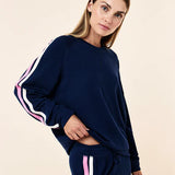 Cosy Kate Stripe LS Top and Wide Leg Pant Pageant Blue