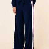 Cosy Kate Stripe LS Top and Wide Leg Pant Pageant Blue