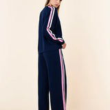 Cosy Kate Stripe LS Top and Wide Leg Pant Pageant Blue