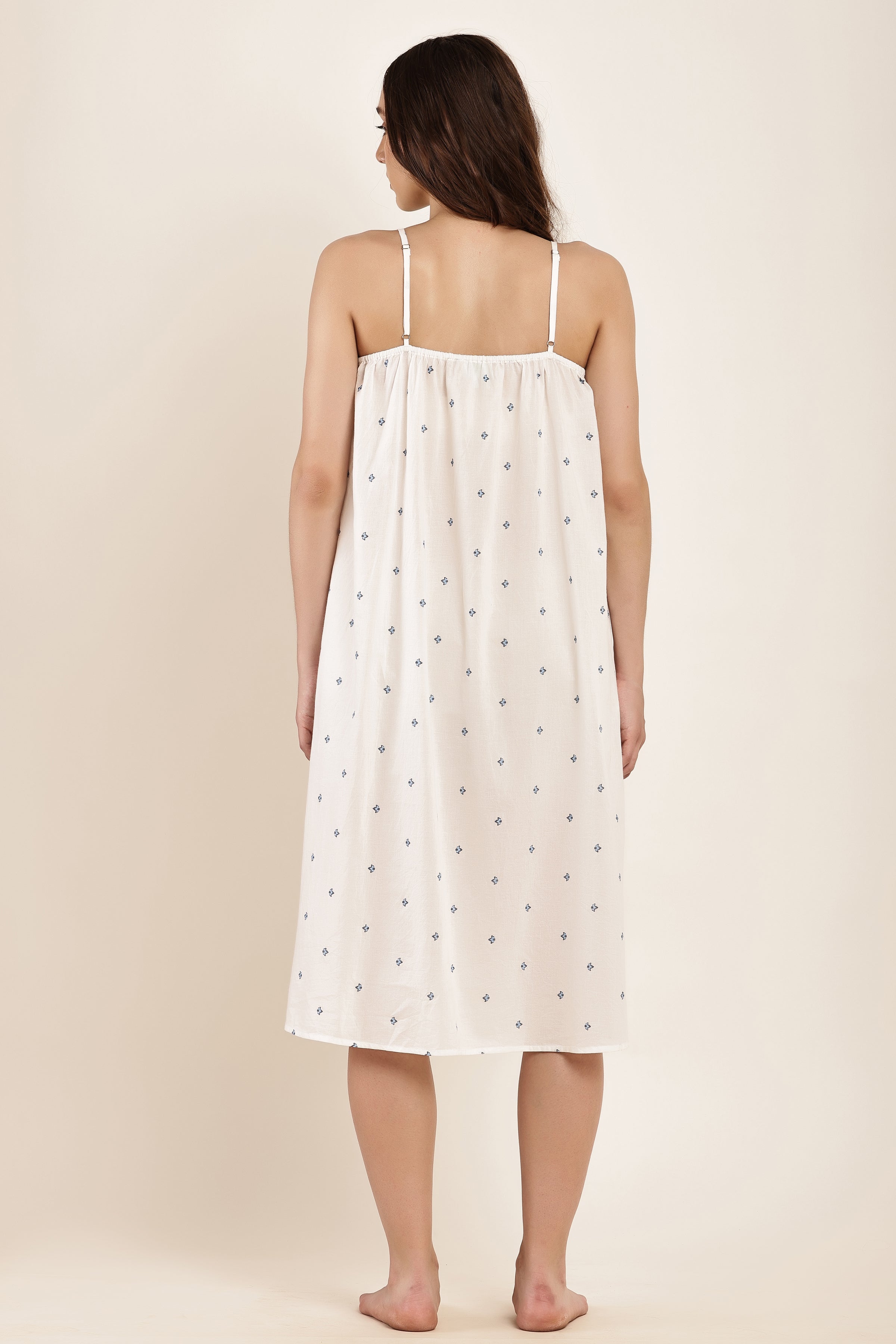 Susie Spaghetti Strap Nightdress White Fleur Print