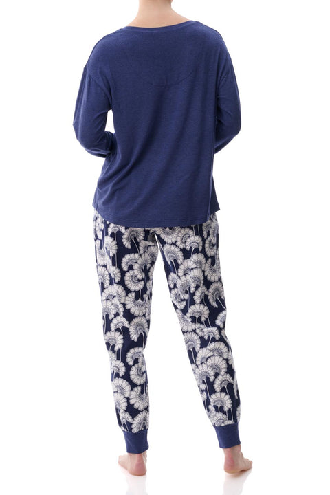 Japanese Floral Flannelette Ski PJ Set Navy