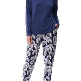 Japanese Floral Flannelette Ski PJ Set Navy