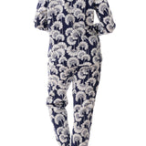 Japanese Floral Flannelette PJ Set Navy