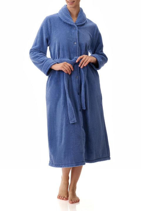 Dimple Fleece Mid Button Gown Blueberry