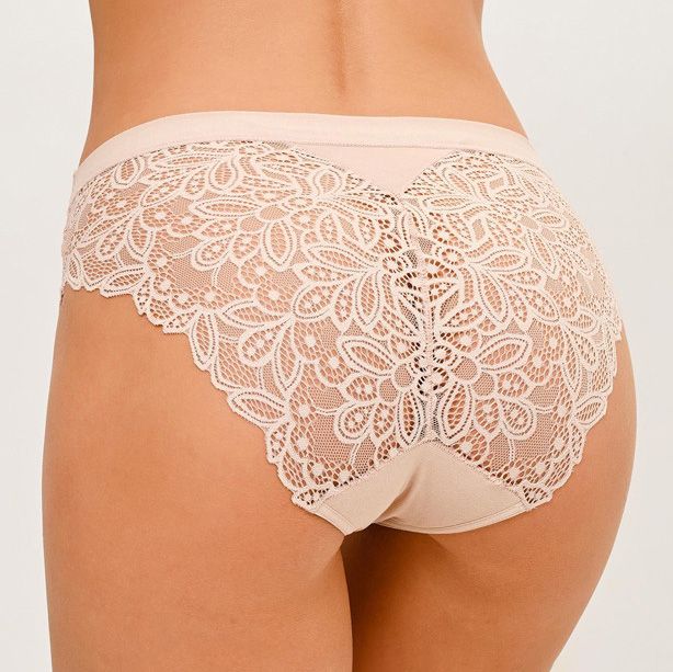 Back view of the Belle Cotton Milano Brief in Dune by Janira, showcasing delicate lace design and soft cotton blend for everyday comfort.