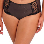 Close up of the Elomi Charley Full Brief Jet Black, showing cotton-lined diamond mesh and lace side panels.