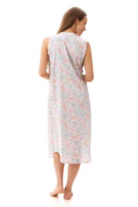 Pia Cotton Sleeveless Mid Nightie Lilac/Lagoon